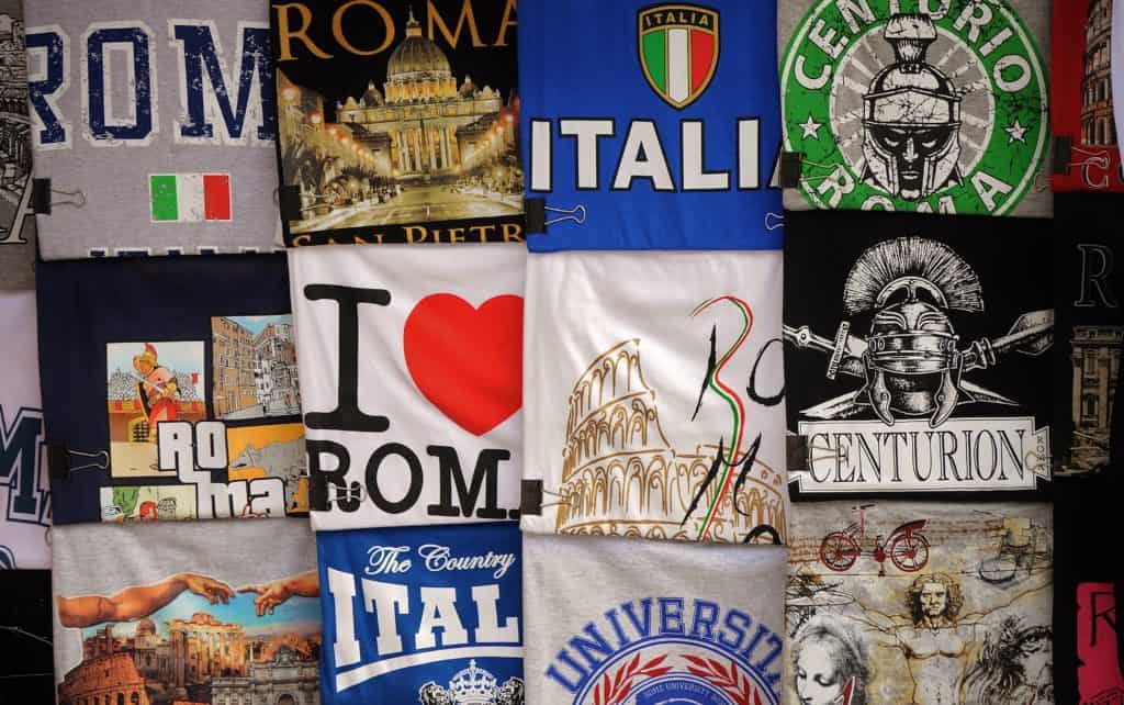 a selection of Italian t shirts - some examples of the kind of designs you could sell on Amazon!