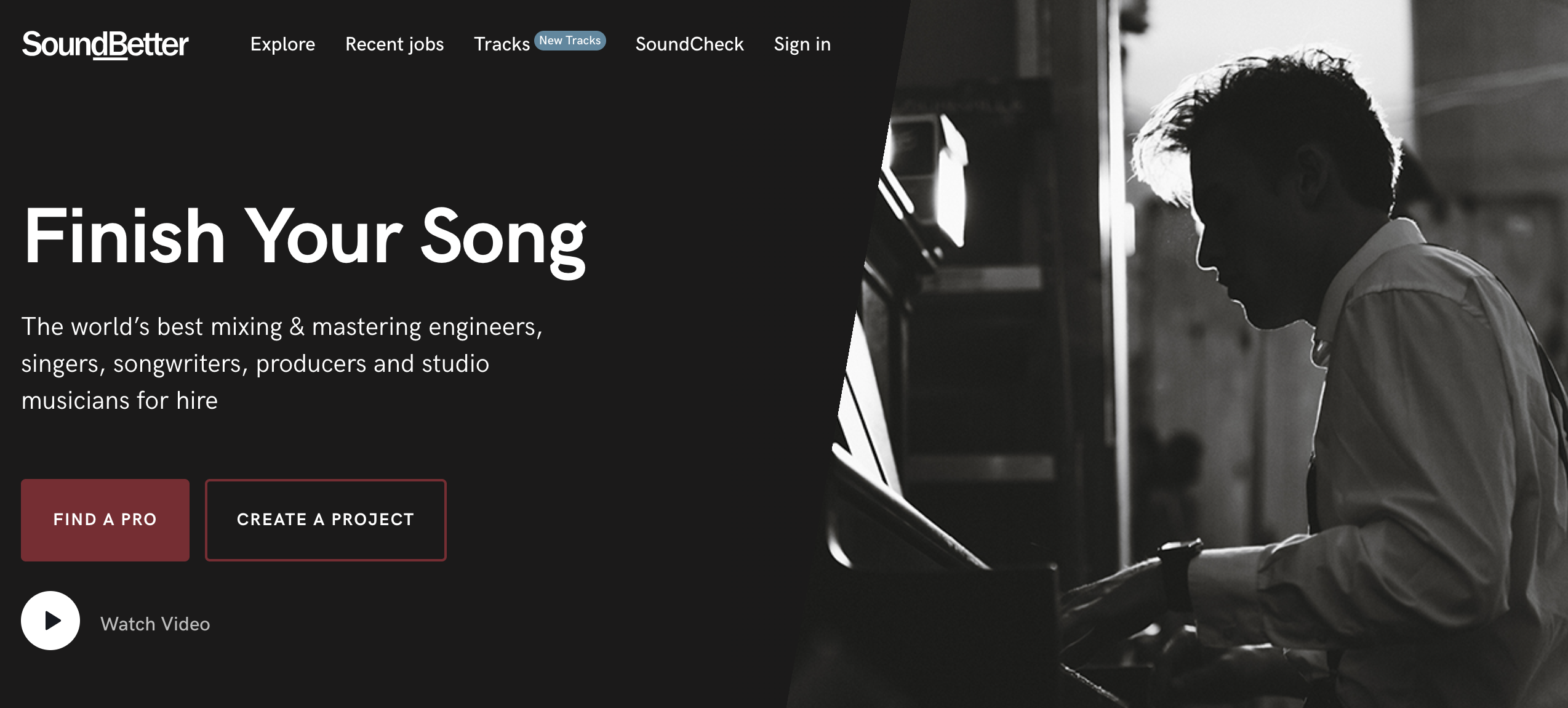 screenshot of the homepage of music distribution platform Soundbetter