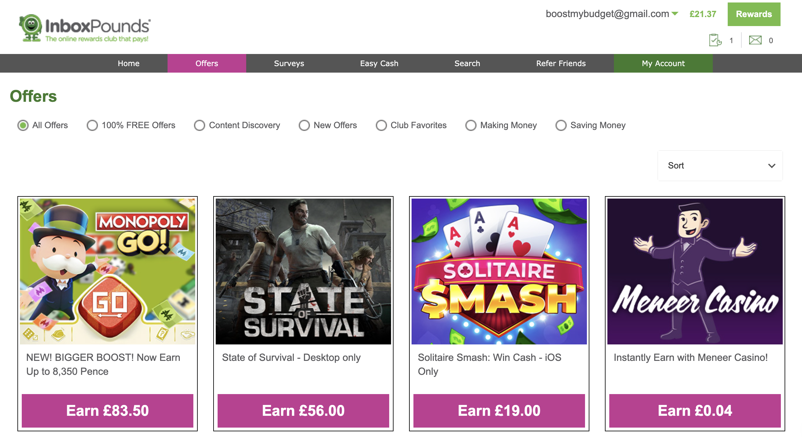 A website page offering an enticing selection of casino games where you can get paid to play.