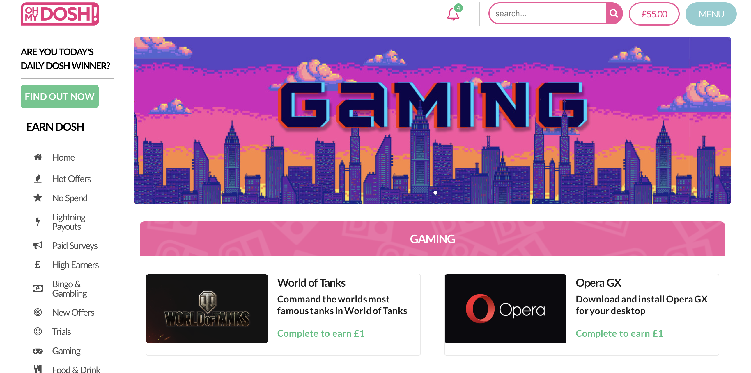 Get paid to play games on the homepage of a gaming website.