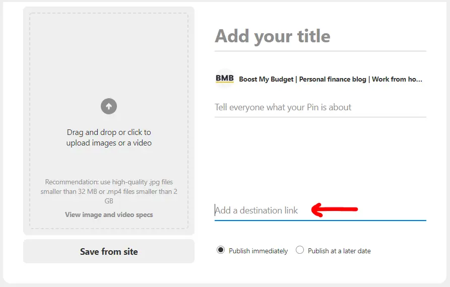 screenshot of Pinterest showing where to place your affiliate link