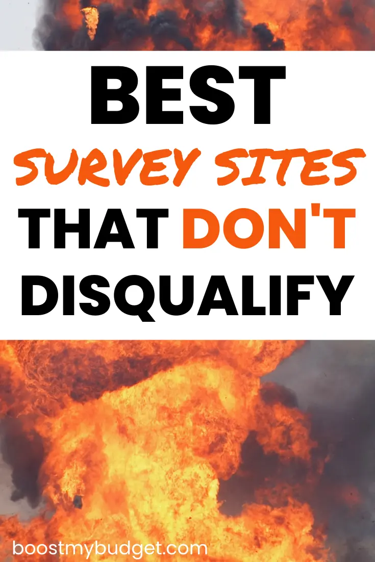 Pinterest image with the text 'best survey sites that don't disqualify you' and explosion in background'