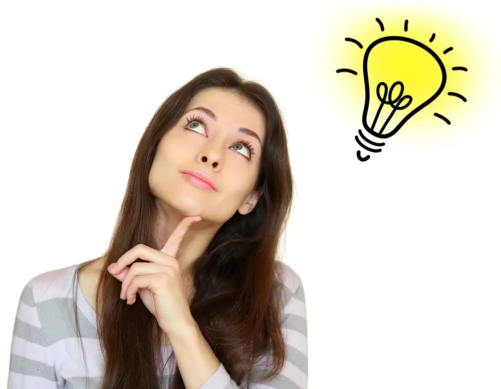 a woman with lightbulb by her head having an idea