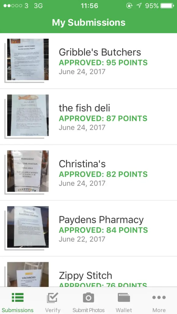 Job Spotter app review: screenshot of approved signs