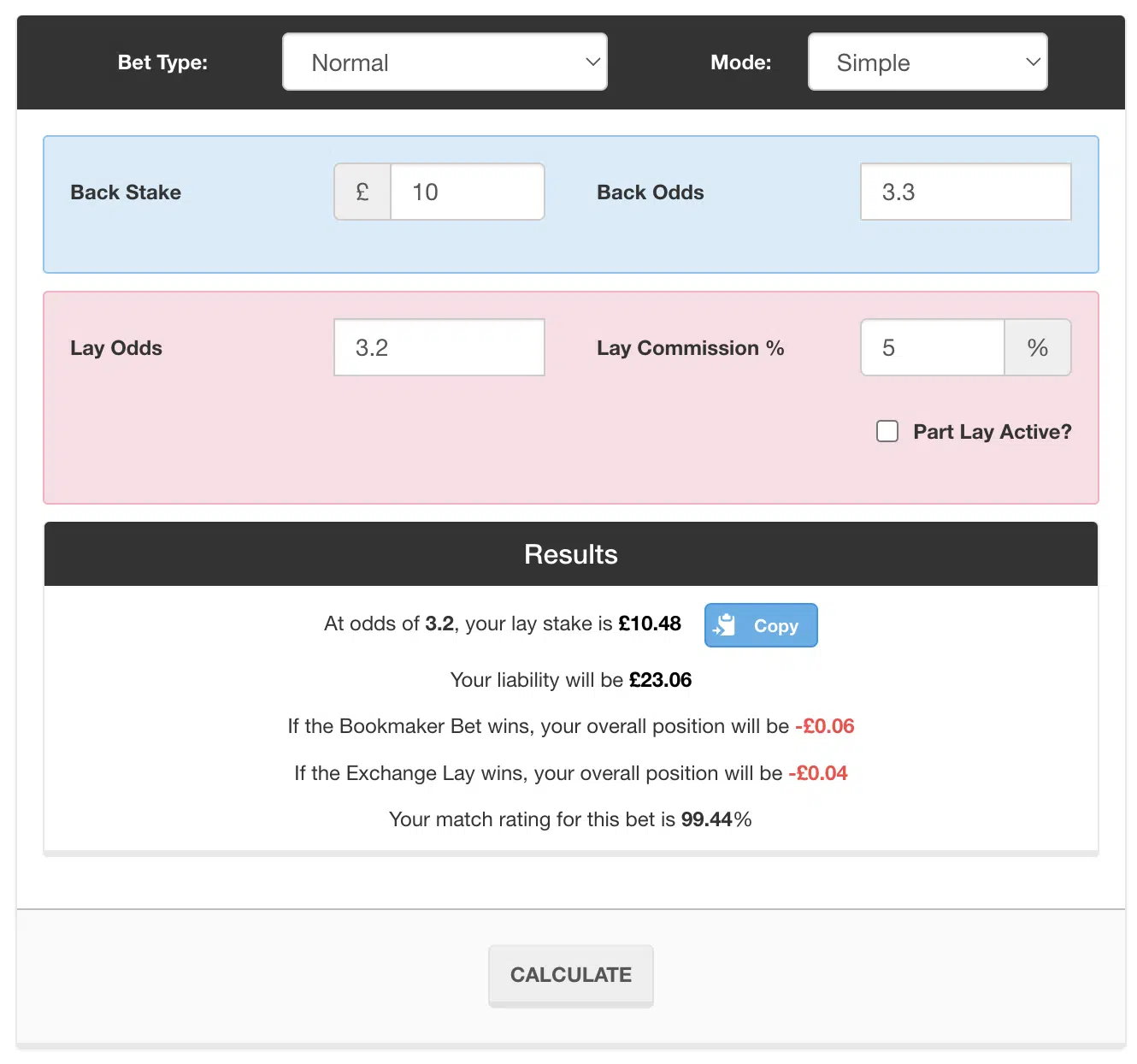 screenshot of Profit Accumulator's matched betting calculator showing how to calculate your qualifying bet.