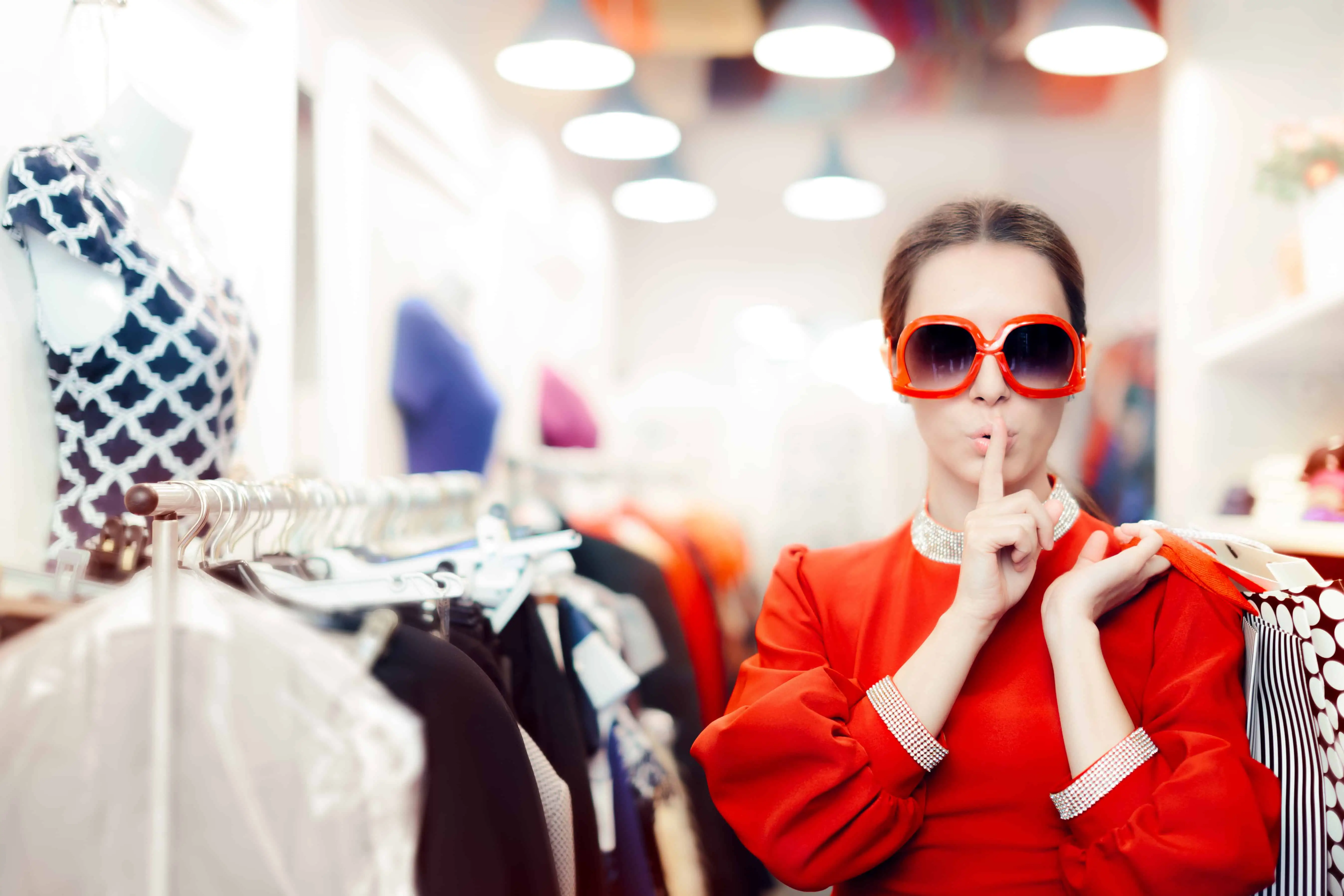 a mystery shopper in a store wearing sunglasses